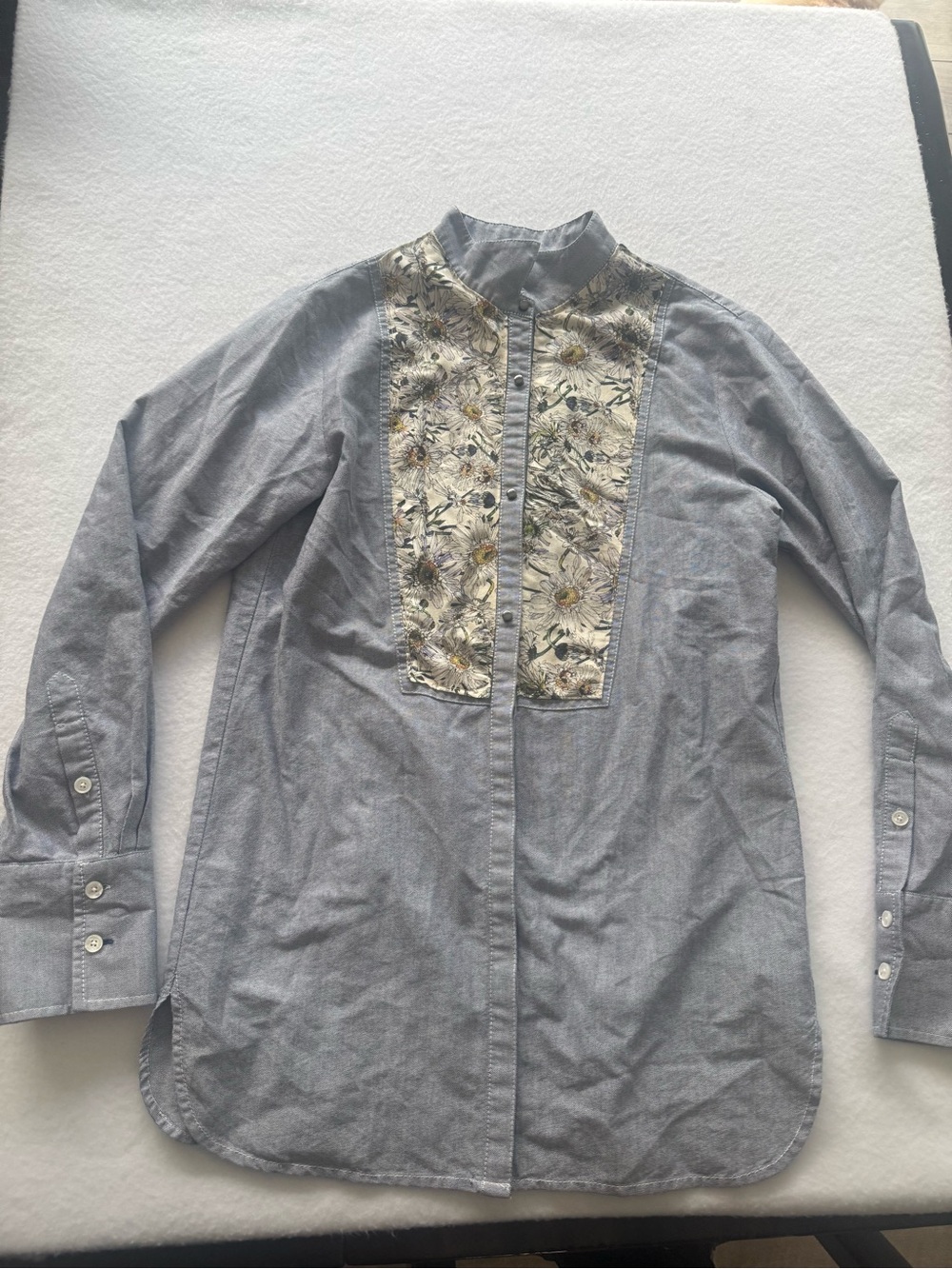 Jason Wu Light Blue Long-Sleeve Blouse with Cream Floral Bib - Upcycled Jason Wu